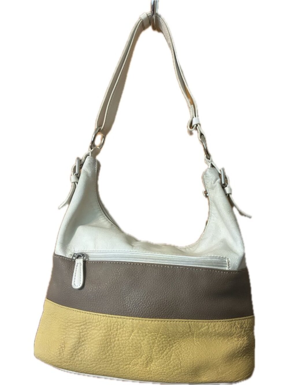 Gianni Bernini Colorblock Leather Shoulder Bag White Brown Yellow Hobo